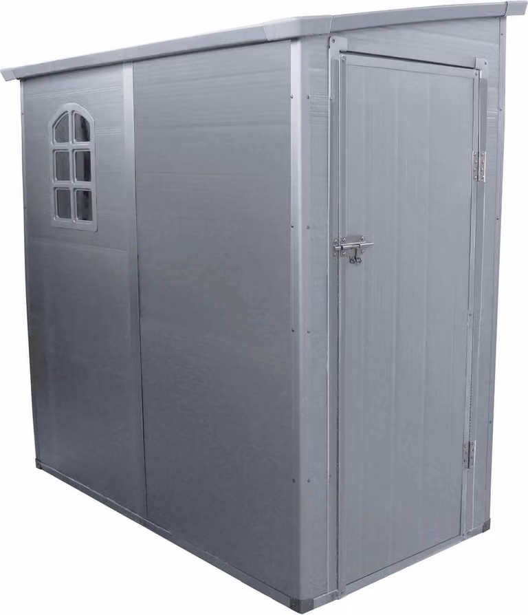 Milani Home - casetta porta attrezzi da giardino in resina, grigio chiaro, 111 x 191 x 194 cm