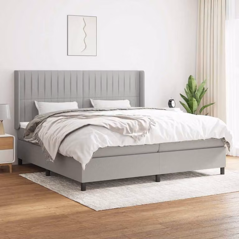 vidaXL Giroletto a Molle con Materasso Ibrido in Tessuto Grigio e Bianco L/P/H: 200 x 200 x 128 cm