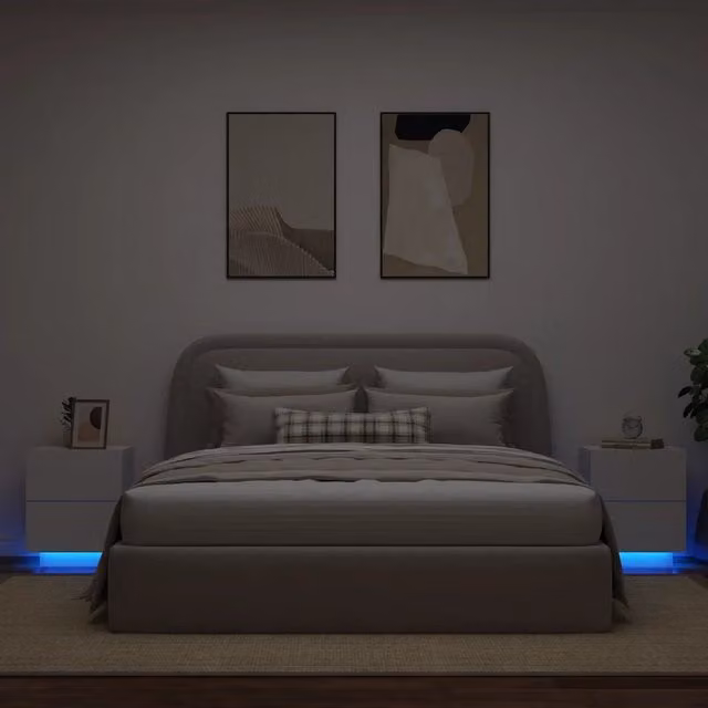 Comodini con Luci LED 2pz-Set di 2 Tavolino da notte Bianchi in Legno Multistrato 406603