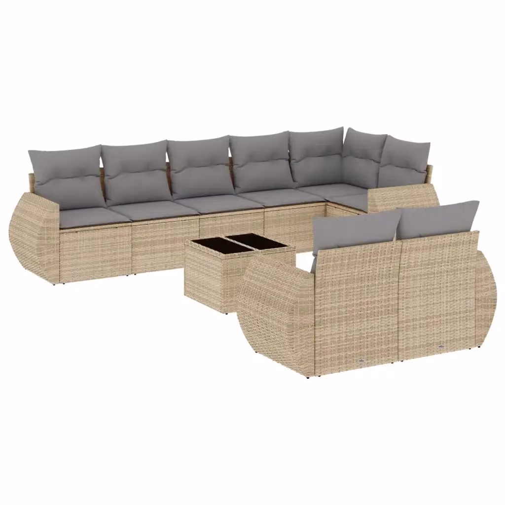 vidaXL Set Divano da Giardino 9 pz a forma di U con Cuscini Beige e Grigio in Polyrattan e Acciaio – 2