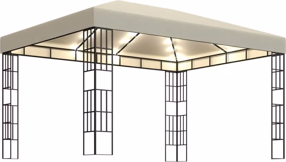Gazebo con Stringa di Luci LED 3x4 m Crema