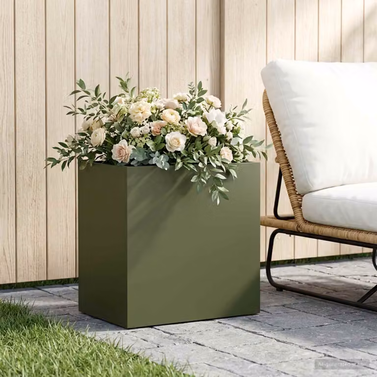 vidaXL Vaso da giardino in metallo Verde, L: 50 cm, P: 30 cm, H: 40 cm