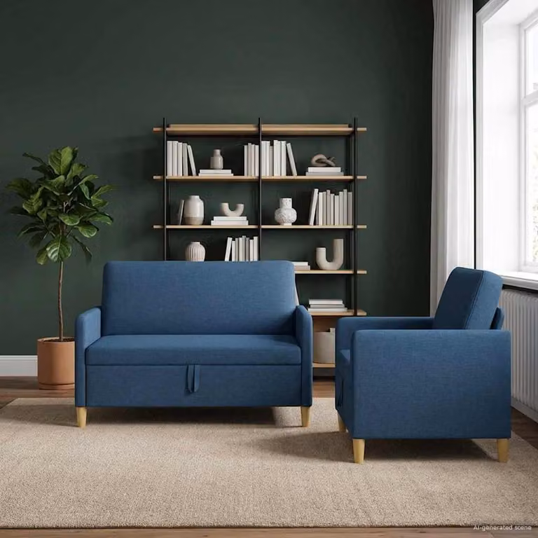 Set di 2 divani moderni vidaXL con contenitore, rivestimento in tessuto blu con coperture rimovibili e seduta sollevabile per il tuo soggiorno