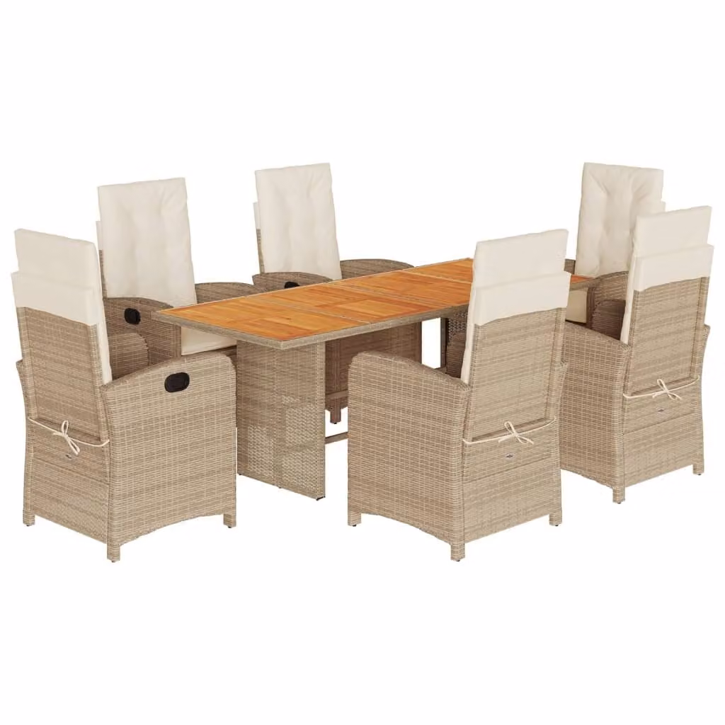 Set Pranzo da Giardino 7 pz con Cuscini Beige Misto Polyrattan