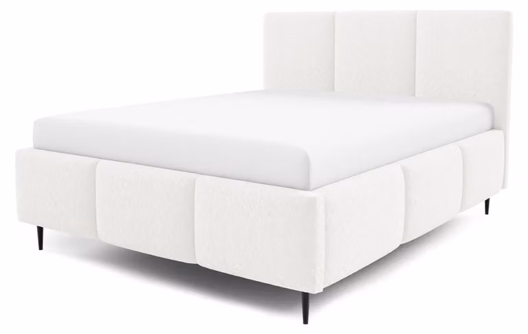 Letto imbottito con contenitore integrato, modello Melora, finitura "Morgennebel", dimensioni 180 x 200 cm