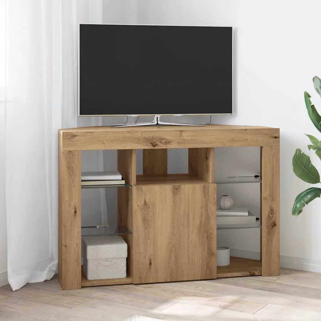 Mobile TV LED Angolare vidaXL in Rovere con Illuminazione Integrata, L 100 cm x P 40 cm x H 68 cm, Marrone