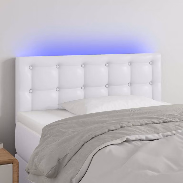 Testiera per letto vidaXL in similpelle bianca con illuminazione LED e porta di ricarica USB, L 80 cm, P 5 cm, H 78-88 cm