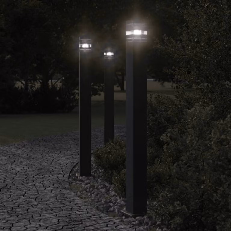 Set di 3 lampade da terra per esterni vidaXL in alluminio e plastica, colore nero, Altezza: 110 cm