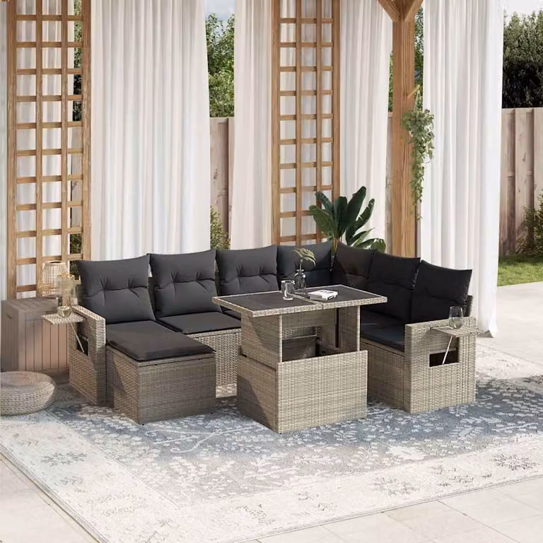 vidaXL Set Divano da Giardino a L 8pz con Cuscini Grigio Antracite e Tavolino in Vetro