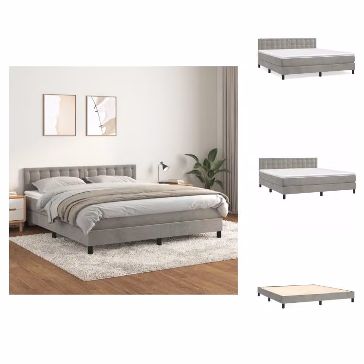 vidaXL Letto a molle con materasso grigio chiaro 160x200 cm in velluto - Letti e strutture letto