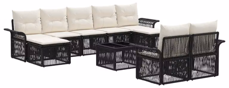 Set Divano da Giardino 10 pcs Nero polyrattan