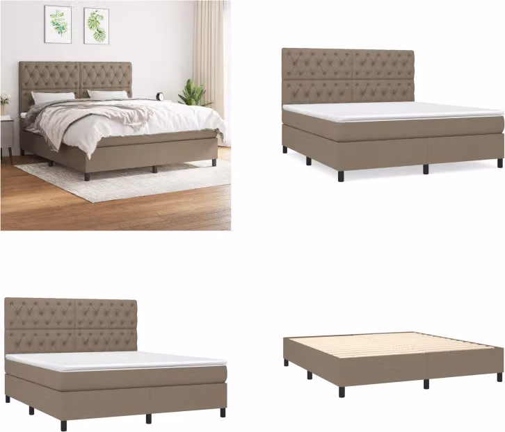 vidaXL Letto boxspring con materasso Taupe 160x200 cm in tessuto - Letto boxspring - Boxspringbetten - Bett - Schlafzimmermöbel