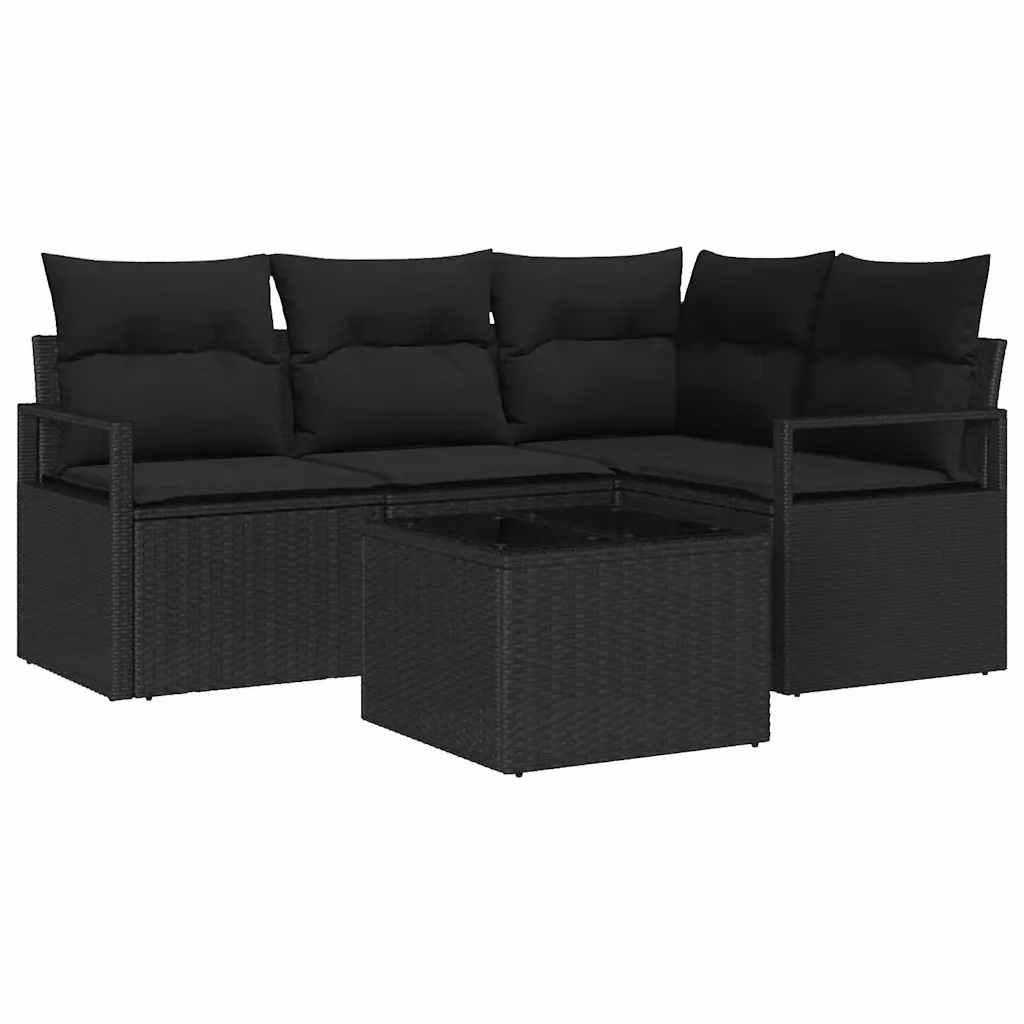 Set di divani da giardino vidaXL a forma di L con cuscini e tavolino da esterno, colore nero, in rattan e metallo con struttura in acciaio verniciato a polvere – 2