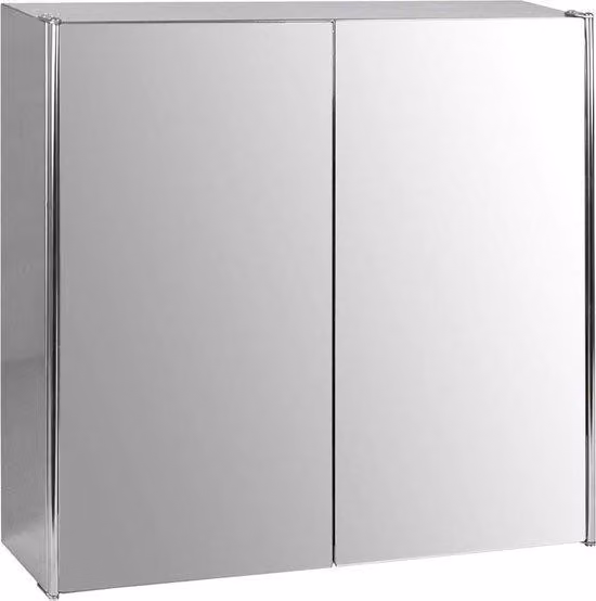 Mobile da bagno - Mobile da bagno moderno a parete con doppio specchio - Acciaio inossidabile e vetro (H 45 x P 13 cm)