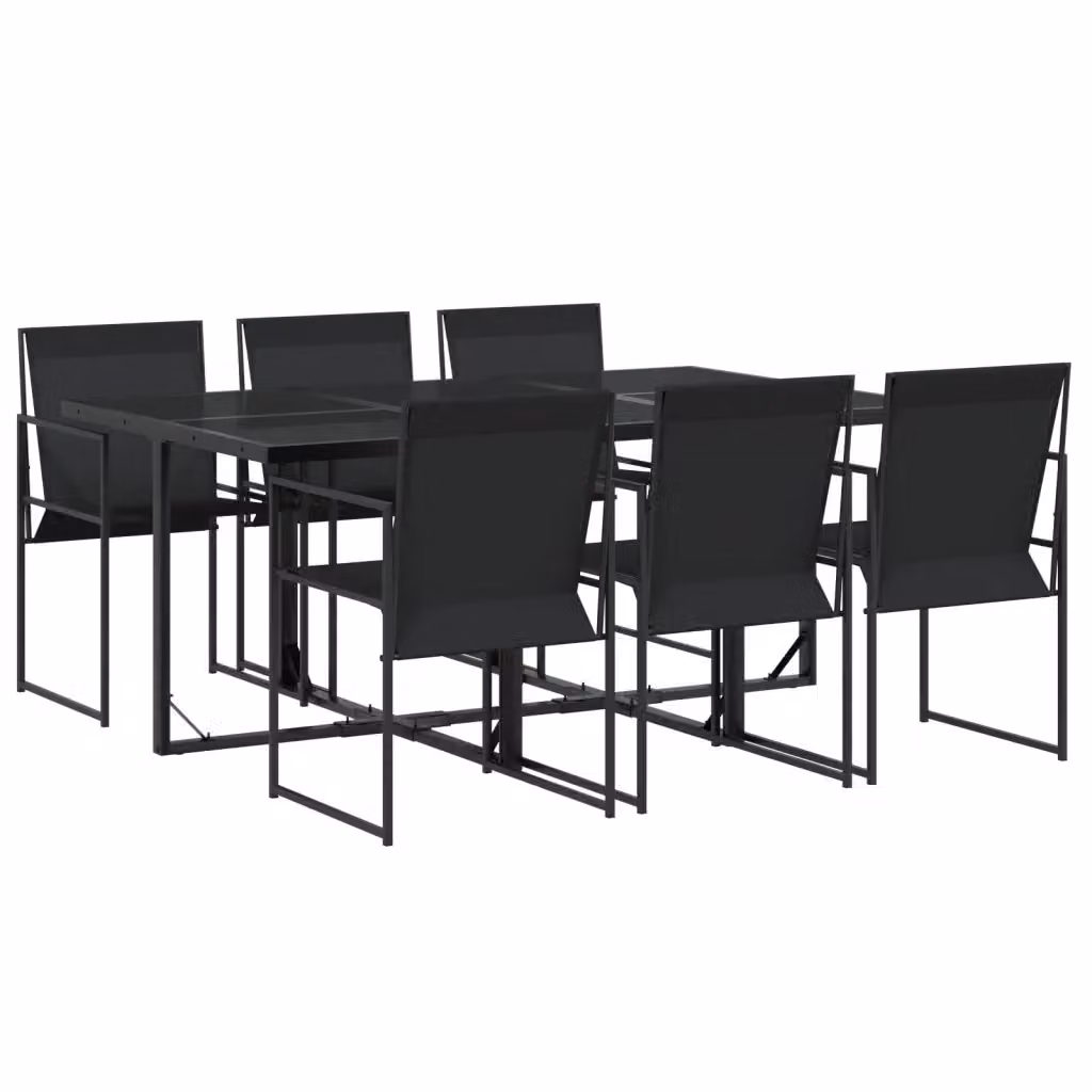 Set da Pranzo da Giardino vidaXL 7 pz Nero in Metallo e Vetro – 2