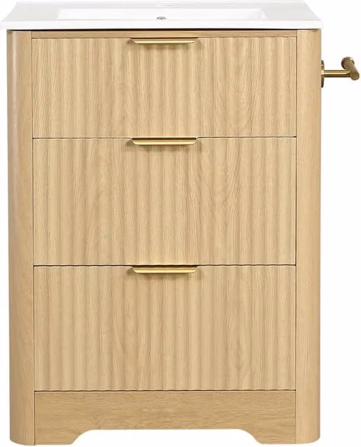 Mobile bagno a terra 61 cm effetto legno naturale con lavabo in ceramica e cassetti