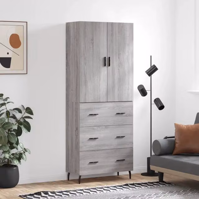 Credenza Grigio Sonoma 69,5x34x180 cm in Legno Multistrato 3195865