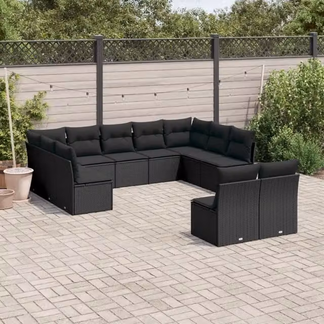 Set Divani da Giardino 11 pz con Cuscini in Polyrattan Nero 3218345