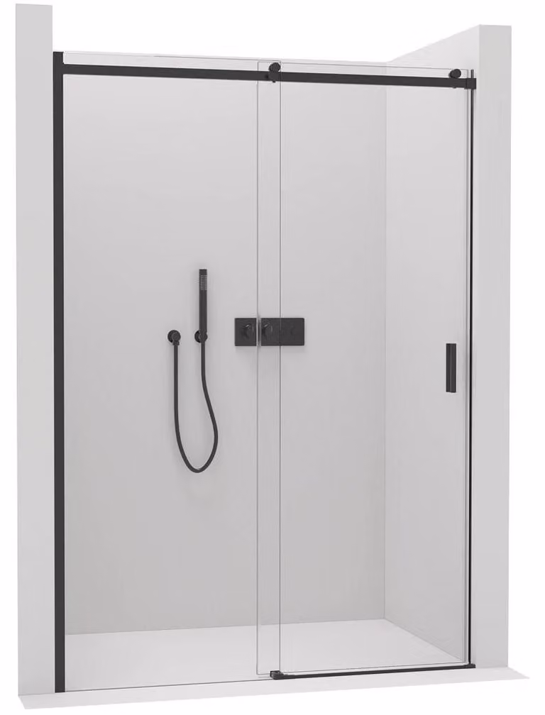 CERANO - Porta scorrevole per doccia Santoro L/P - 6 mm - nero opaco, vetro trasparente - 100x195 cm