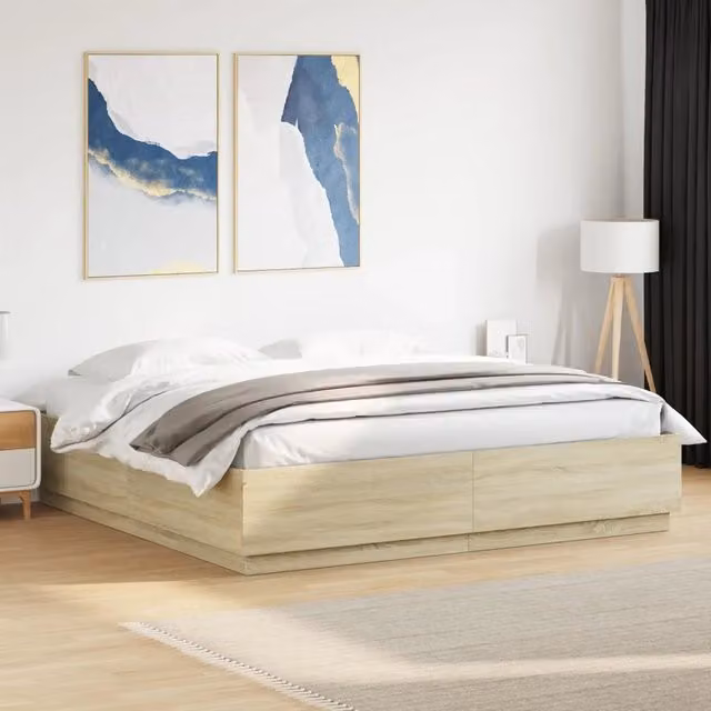 Giroletto Cassetti-Struttura Letto con contenitore Luci LED Sonoma 200x200 cm Legno Multistrato 704367