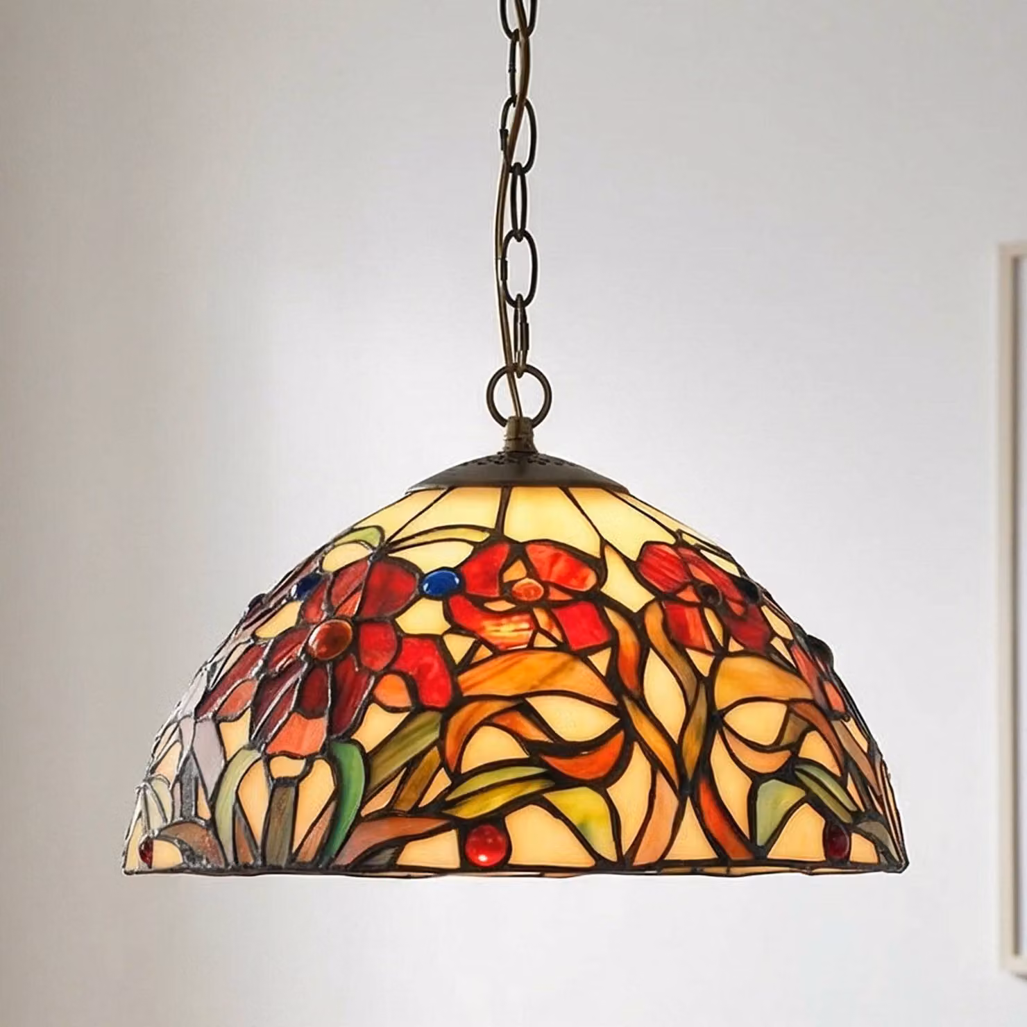 Artistar Lampada a sospensione Tiffany ELINE, dimmerabile, Marrone / Ruggine, Soggiorno / Sala da pranzo, Metallo, Tiffany, Lampada a sospensione