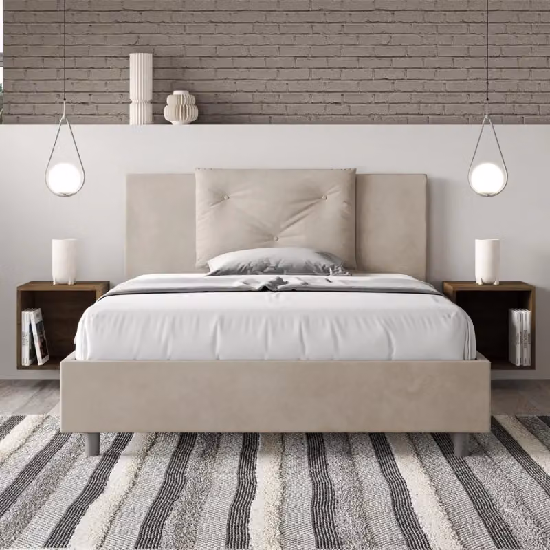 Letto matrimoniale francese Appia Ityhome con contenitore in microfibra color sabbia L/P/H: 140 x 200 x 155 cm – 2