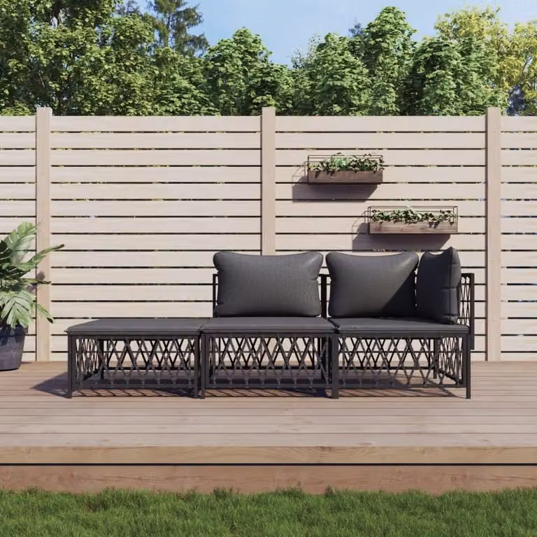 The Living Store Set da giardino 3 pezzi con cuscini in acciaio antracite