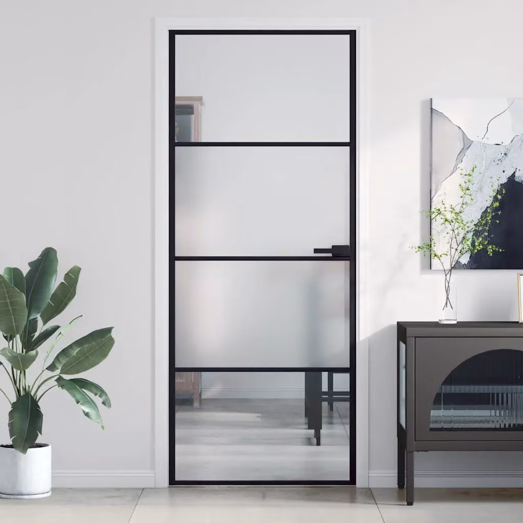 Porta per interni moderna vidaXL in vetro temperato trasparente e alluminio, colore nero, L: 83 cm, H: 201,5 cm