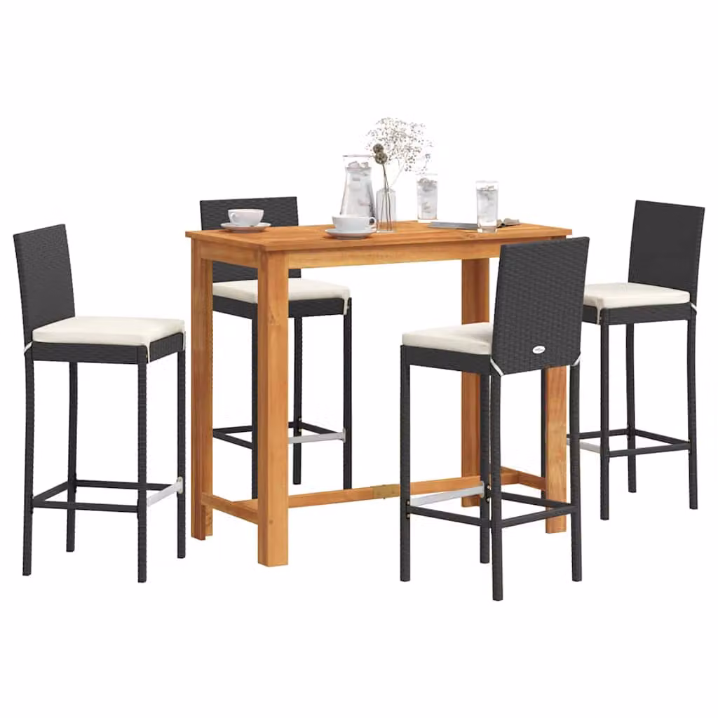 Set Bar da Giardino vidaXL 5 pz in Polyrattan e Legno di Acacia Nero