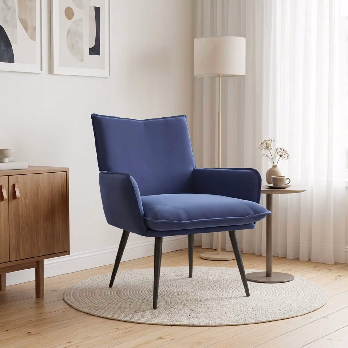 Poltrona moderna vidaXL in velluto blu con braccioli per soggiorno e camera da letto L/P/H: 76 x 73 x 70 cm