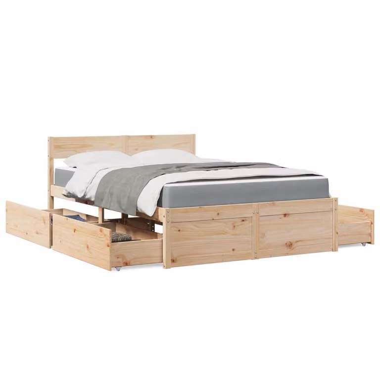 Letto con cassetti e materasso vidaXL in legno massello di pino stile rustico L/P: 140 x 190 cm