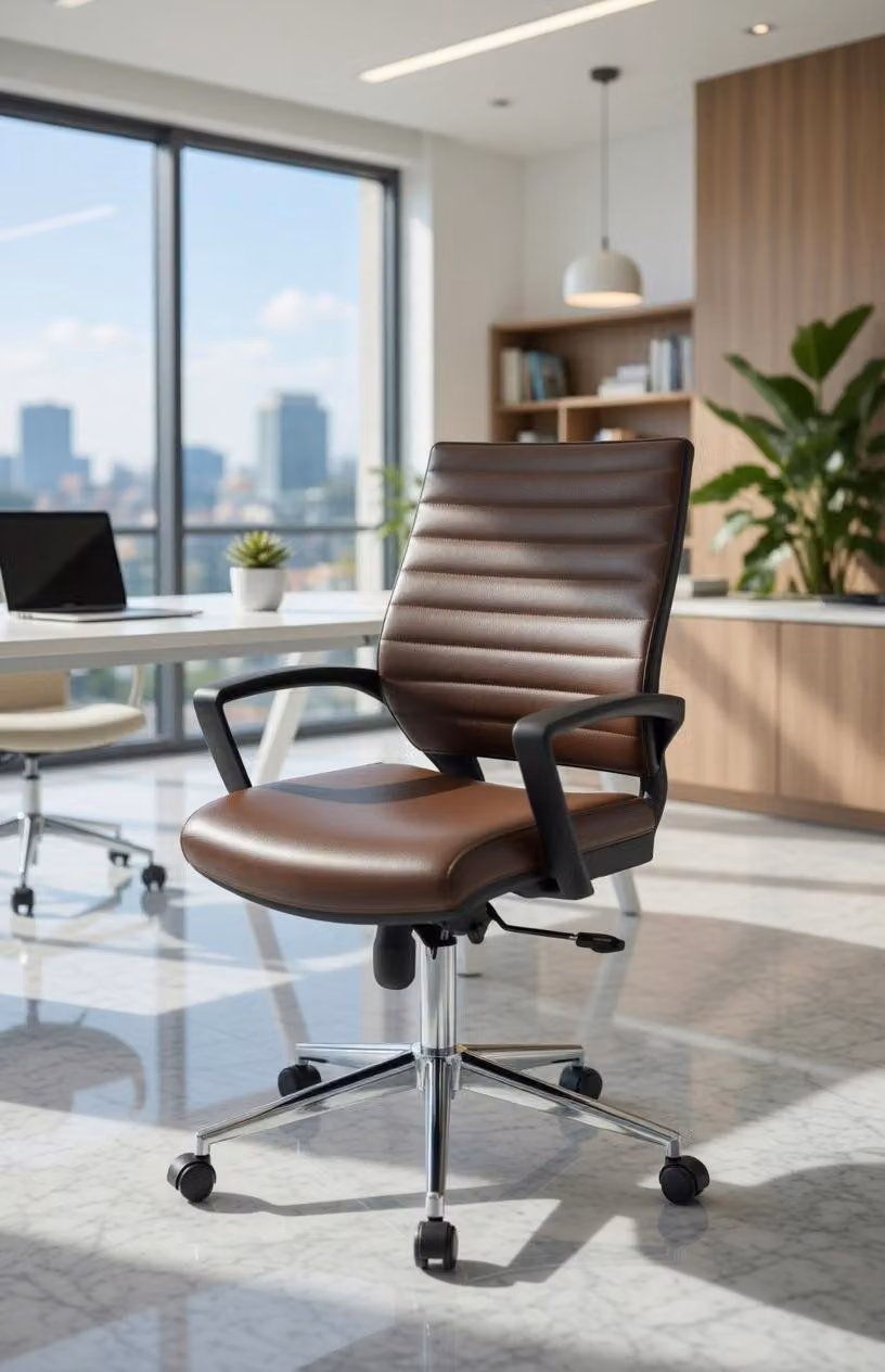 Sedia da ufficio regolabile in altezza, color marrone, con supporto ergonomico
