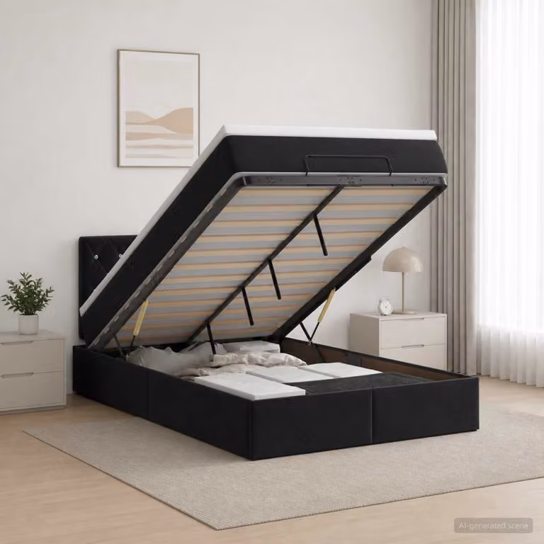 Letto ottomano con materasso vidaXL in velluto nero L/P/H: 200 x 120 x 88 cm