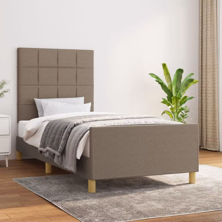 The Living Store Struttura letto con testiera in tessuto taupe 100x200 cm