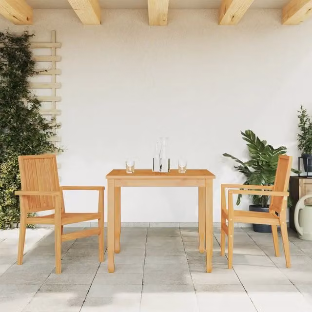 Set di 2 sedie da giardino impilabili vidaXL in legno di teak massello marrone L: 56,5 cm, P: 57,5 cm, H: 91 cm
