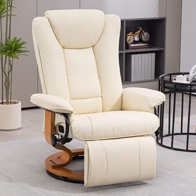Desviae Poltrona reclinabile girevole con poggiapiedi e schienale inclinabile fino a 135° bianco crema 103 × 88 × 78 cm