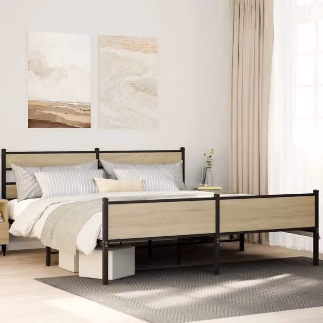 Giroletto vidaXL in metallo e MDF color rovere sonoma senza materasso L/P: 180 x 200 cm – 1