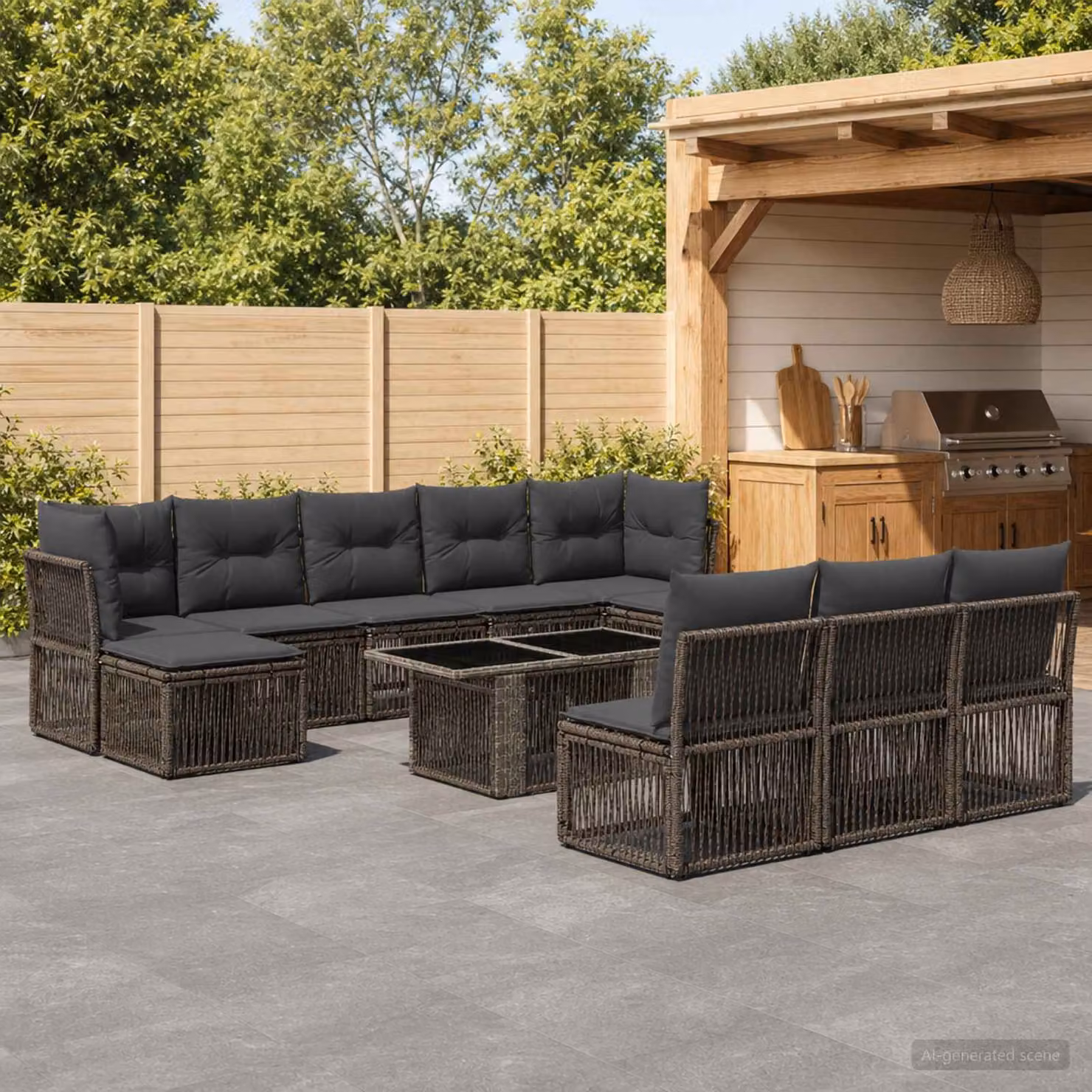 Set Divano da Giardino vidaXL 11 pz Grigio con Cuscini e Tavolino in Polyrattan e Acciaio