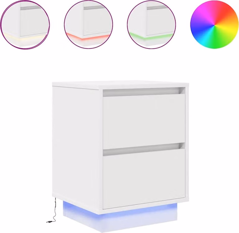 Comodino con Luci a LED Bianco 38x34x50 cm