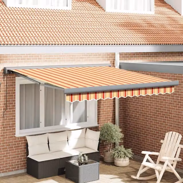 Tenda retrattile motorizzata vidaxl in alluminio e poliestere, colori giallo, bianco e nero, L: 300 cm, P: 250 cm