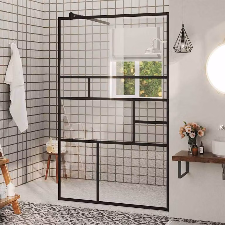 Parete Doccia Walk-in vidaXL in Vetro Trasparente ESG con Profilo Nero L 100 cm x H 195 cm