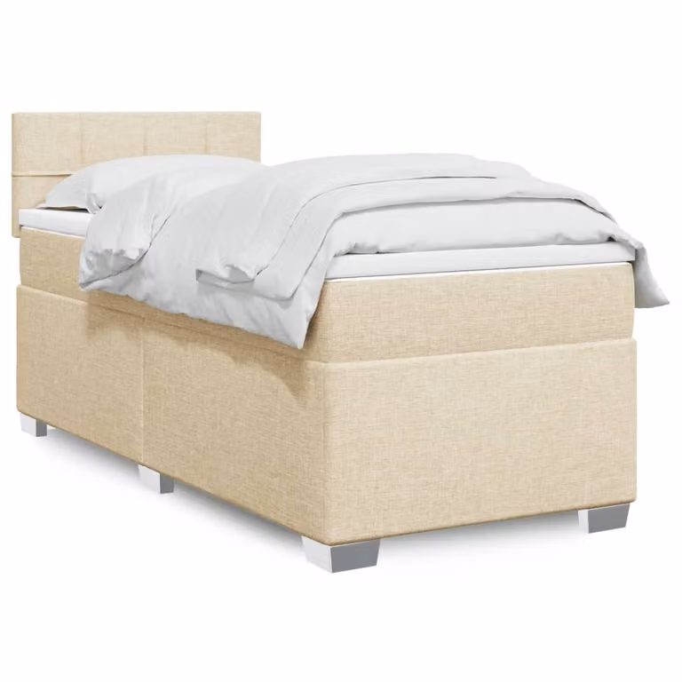 vidaXL Giroletto a Molle Ibrido con Materasso in Tessuto Beige e Bianco, L/P/H: 90 x 190 cm