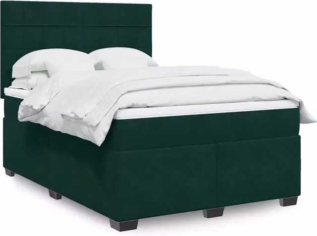 Letto con Giroletto a Molle e Materasso Ibrido vidaXL in Velluto Verde Scuro e Bianco L/P: 140 x 200 cm