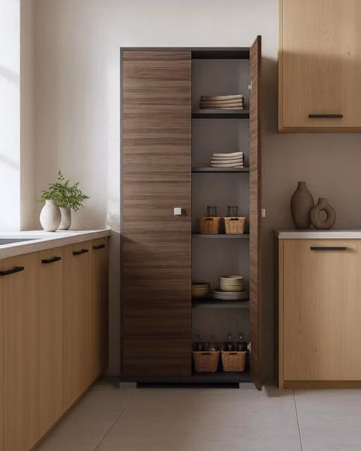 Armadio multiuso Clara con 2 ante e 5 ripiani interni, mobile contenitore per dispensa o lavanderia, ante color noce e struttura antracite, L: 75 cm, H: 180 cm, P: 35 cm