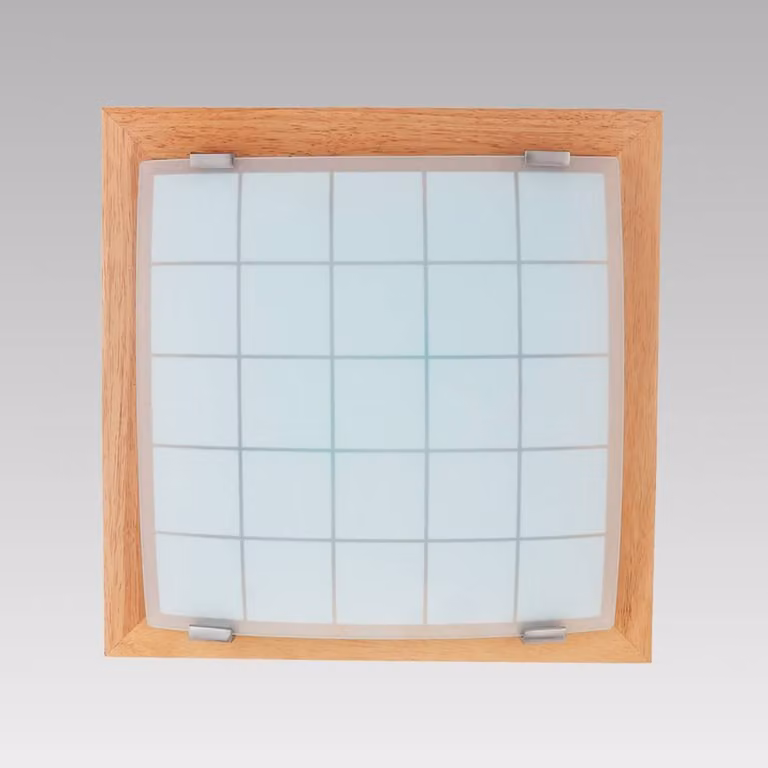 Plafoniera GEOMETRICA 1xE27/40W luce legno/vetro bianco opaco 30cm×30cm dimmerabile