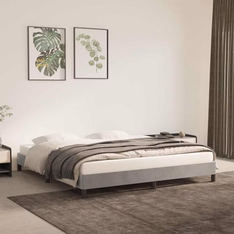vidaXL Giroletto in Velluto Grigio Chiaro con Listelli in Legno L/P: 160 x 200 cm