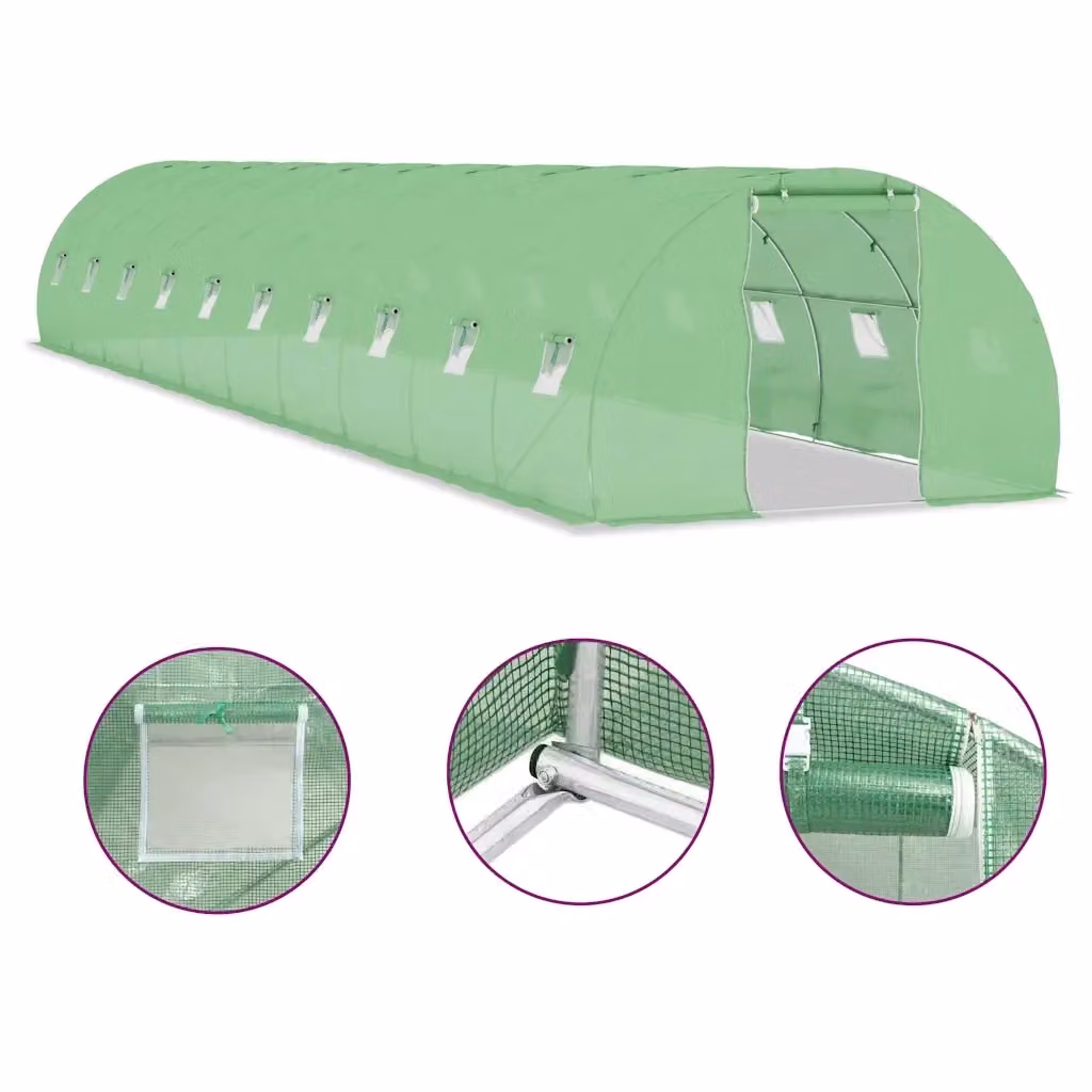 Serra vidaXL verde con struttura in acciaio zincato e copertura in plastica, L: 15 m, P: 3 m, H: 2 m – 2