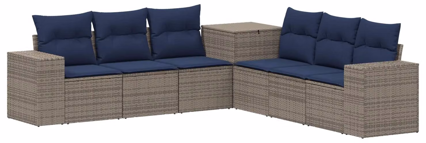 Set di divani da esterno, 7 pezzi, grigio e blu navy, in rattan sintetico e acciaio