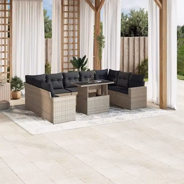 Set Divano da Giardino vidaXL 10 Pezzi con Cuscini Grigio Antracite e Design Moderno
