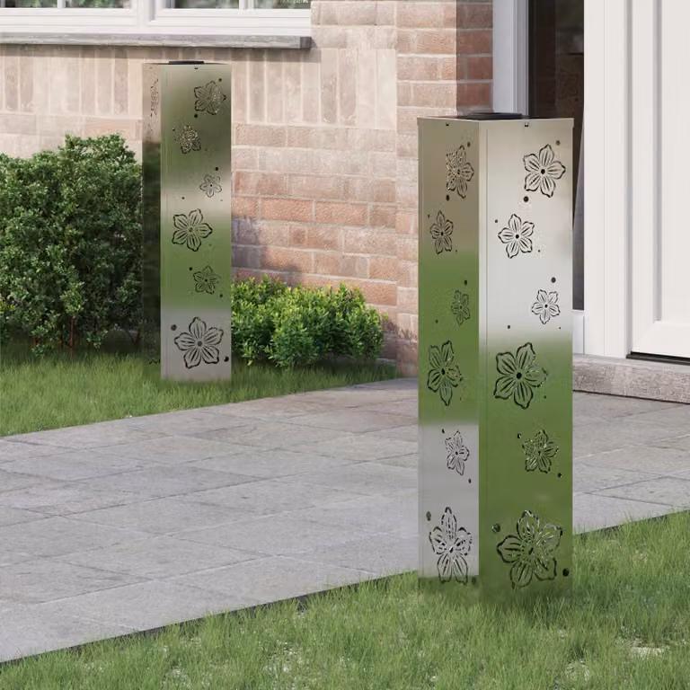 Set di 2 faretti LED solari vidaXL per sentieri e giardino, colore argento, luce bianco caldo, H x L x P: 80 x 18 x 18 cm